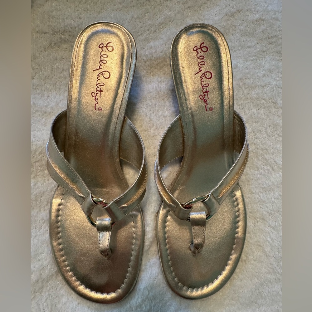 Lilly Pulitzer Wedge Sandals Gold Style 80719 size 9.5